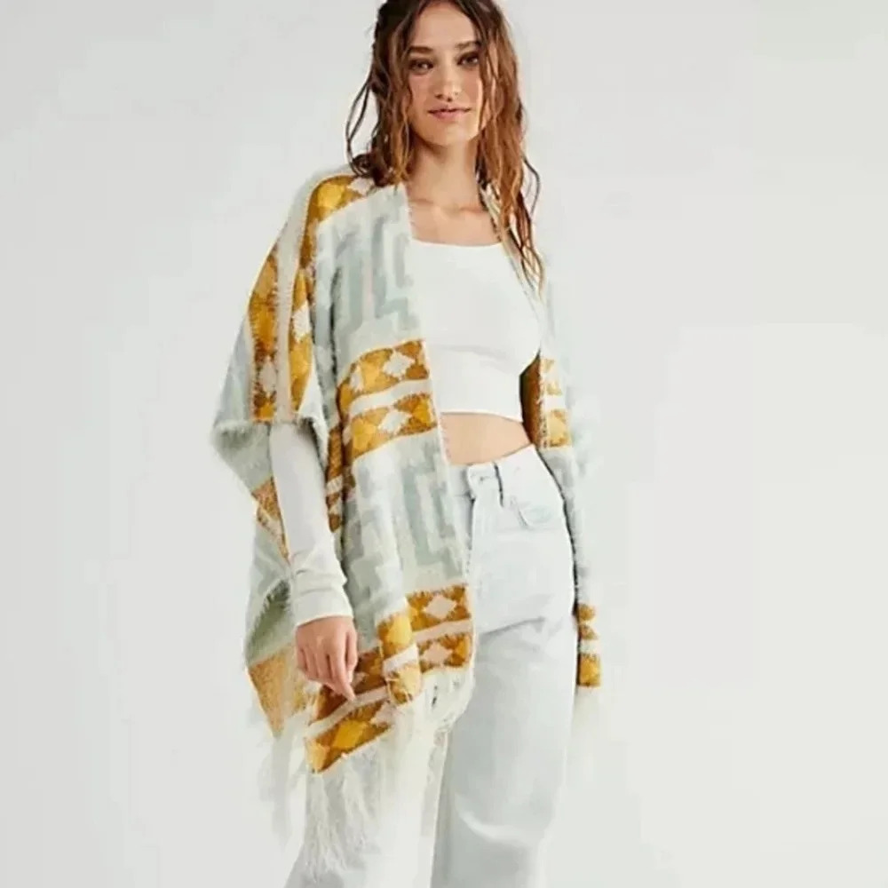 NWT Free People Diamondback Fringe Kimono Cardigan OS